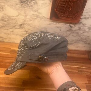 Gray Cap with Embroidered Design